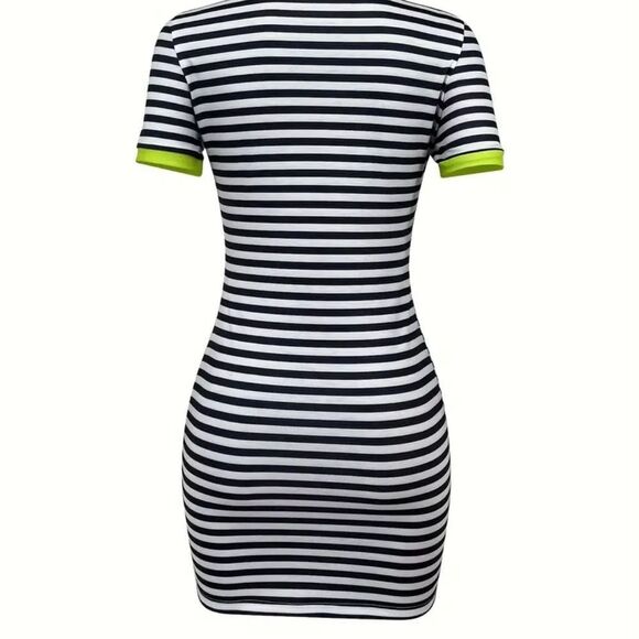 Striped Graphic T-Shirt Dress with Bear Design - Picture 3 of 3